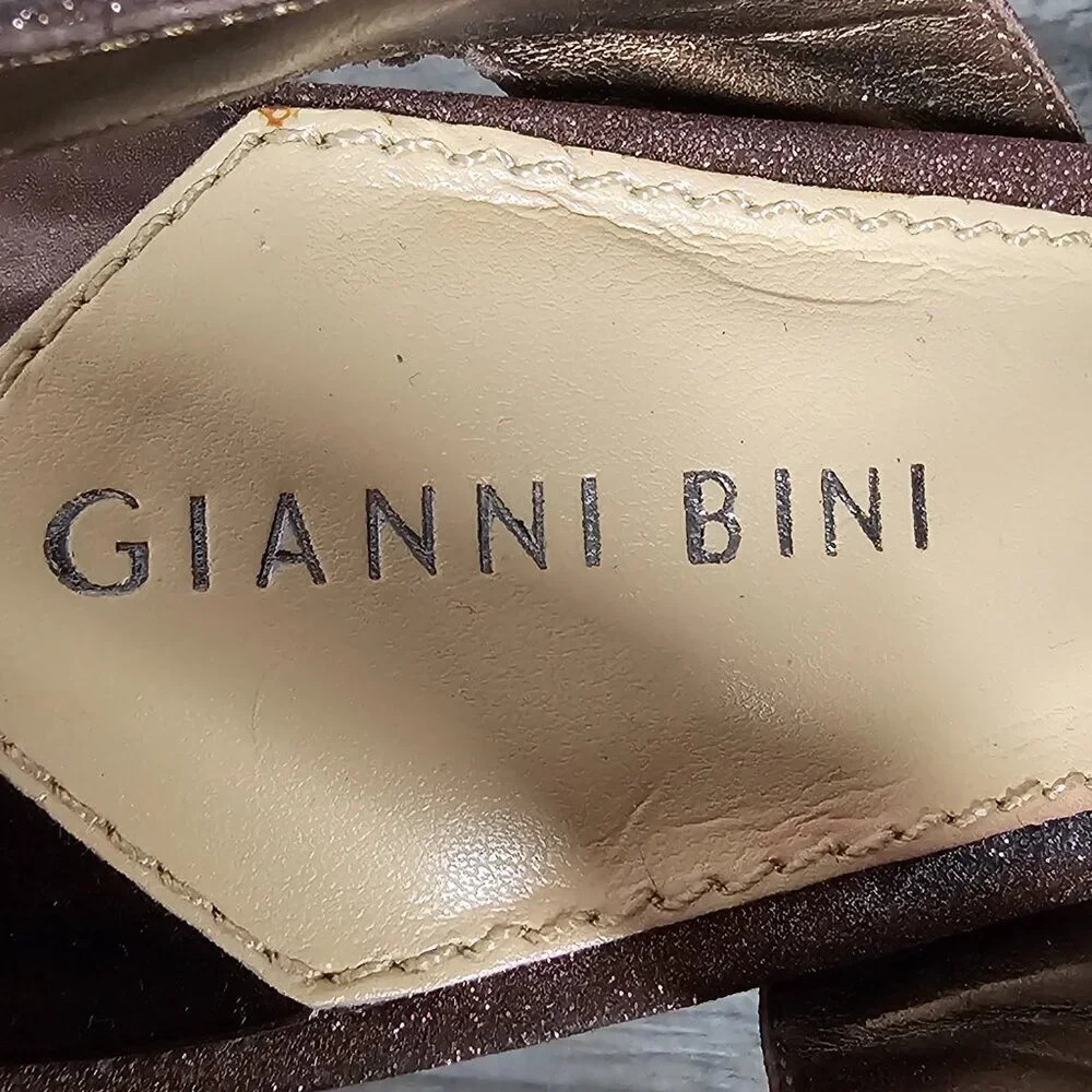 Gianni Bini Gliterati Sparkle Bronze Platform Open Toe Strappy Sandal Heel New